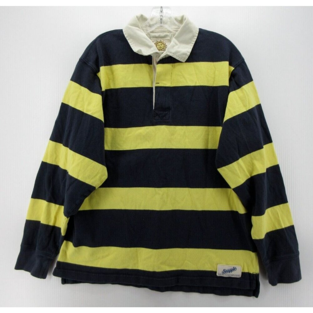 VINTAGE Snapple Rugby Polo Shirt XL Yellow Pullover Striped Preppy